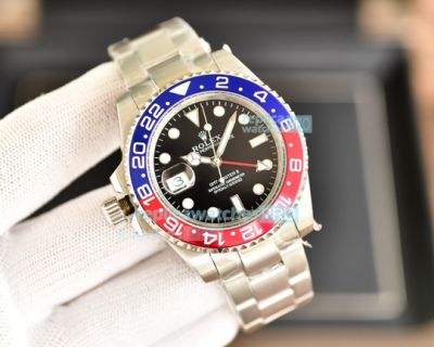 Replica Rolex Gmt Master II Pepsi Black Dial Stainless Steel Watch 40mm
